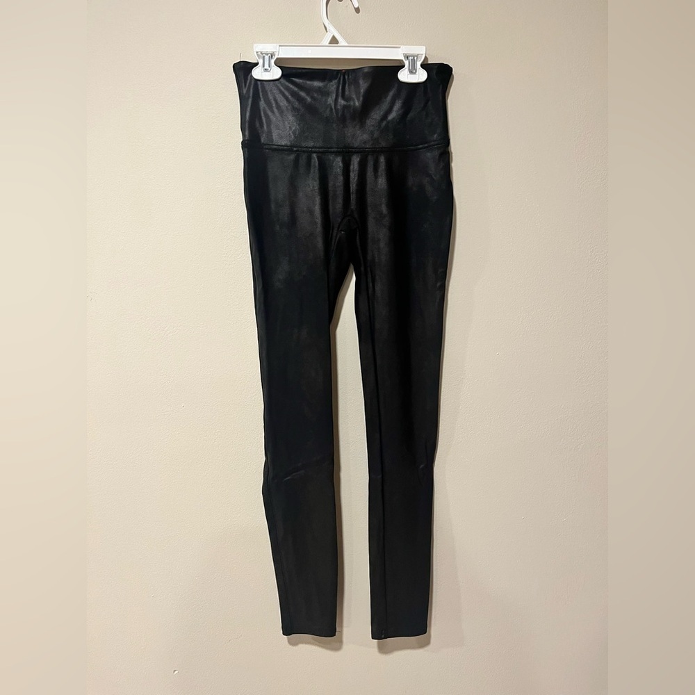 SPANX Black/Faux Leather Leggings - Size Medium